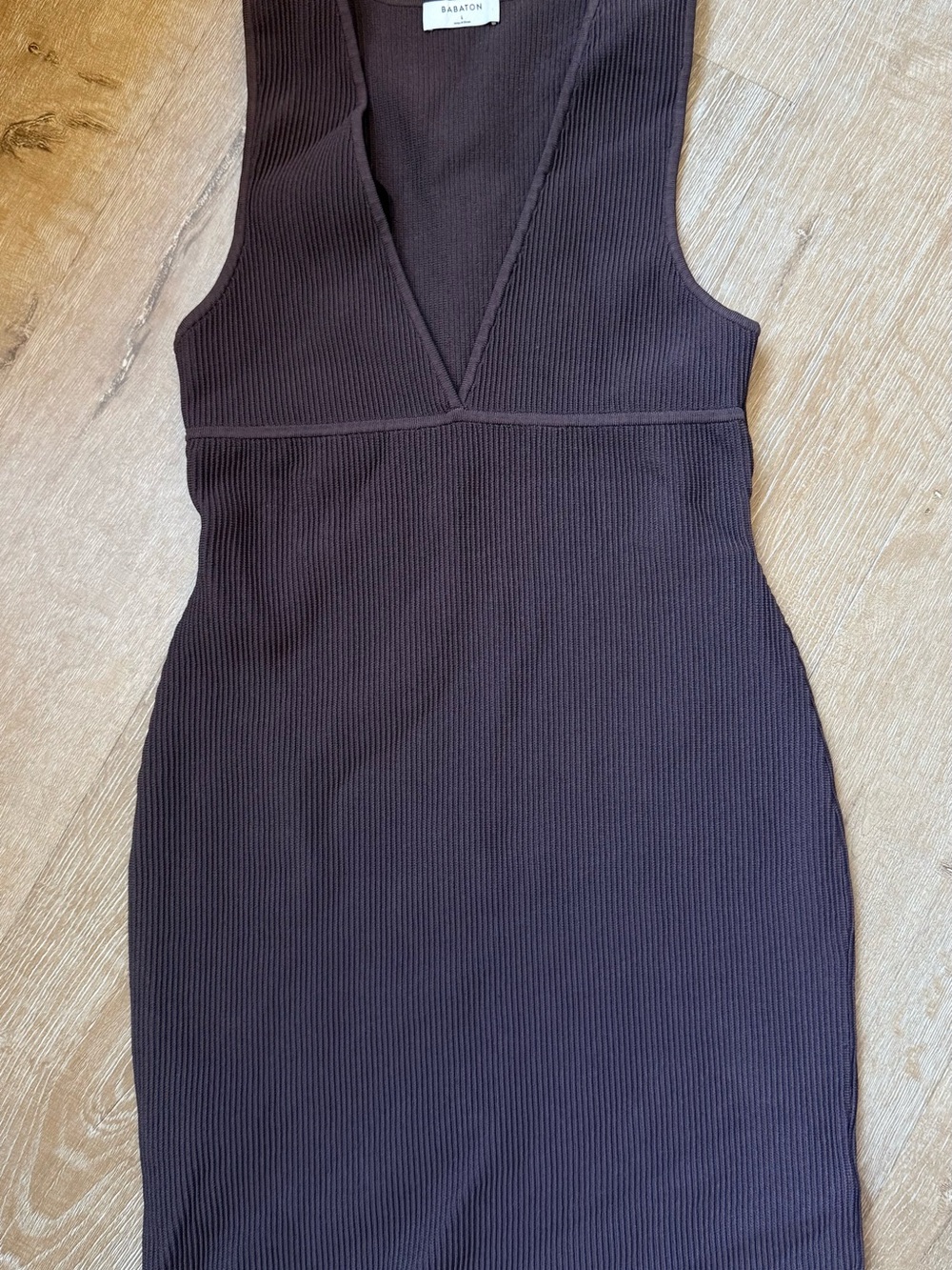 Babaton Ribbed V-Neck Bodycon Dress in Dark Brown